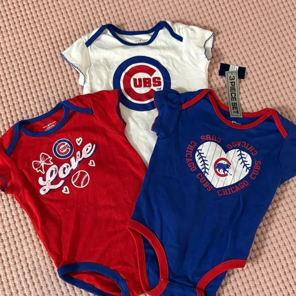 NWT 3 Chicago Cubs Baby Onesies Set 18 mo Girls